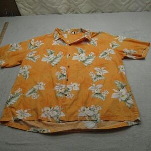Aloha Republic Shirt Mens 3XL Orange Floral Hawaiian Short Sleeve Made in USA‎